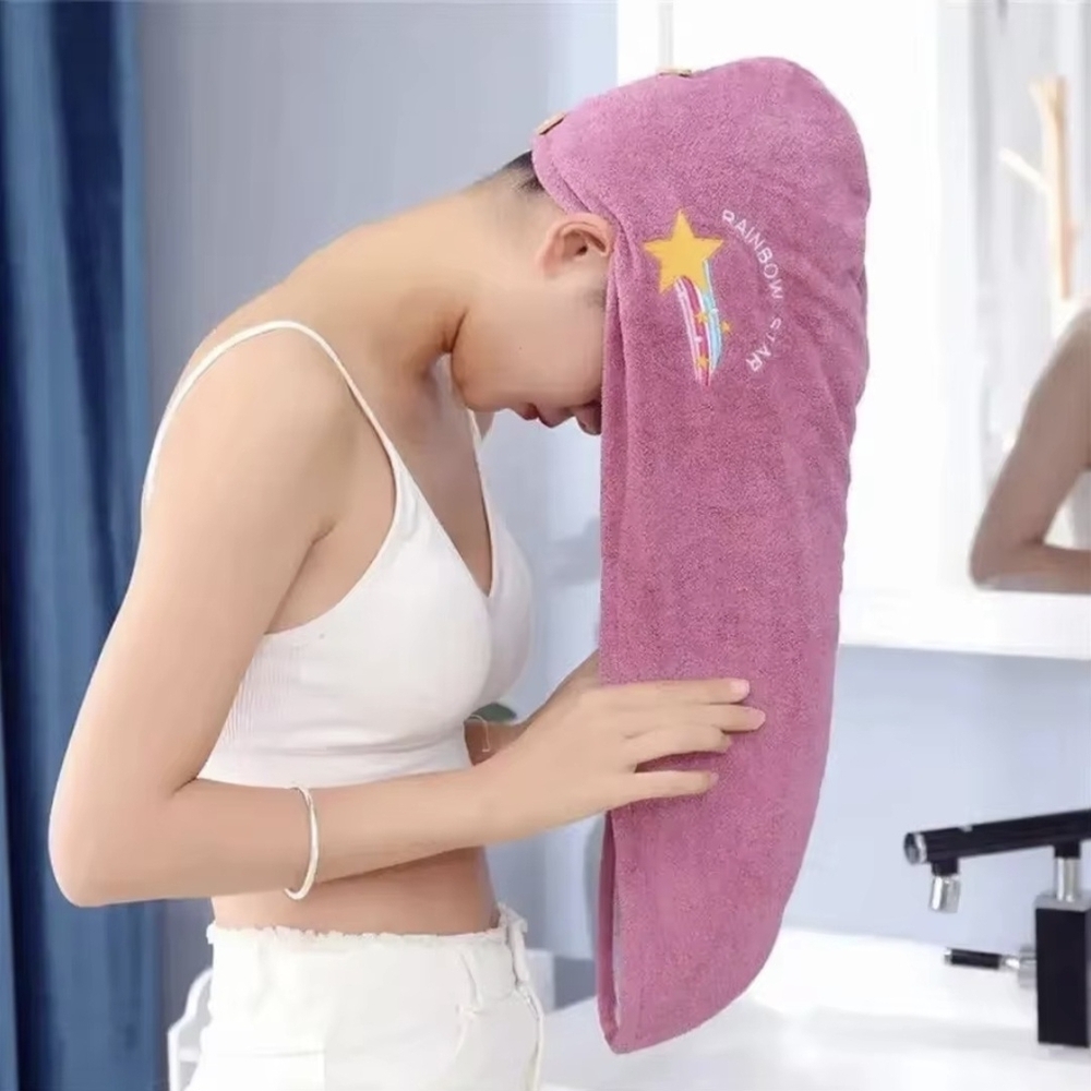 Pink Hair Drying Towel with Star Design